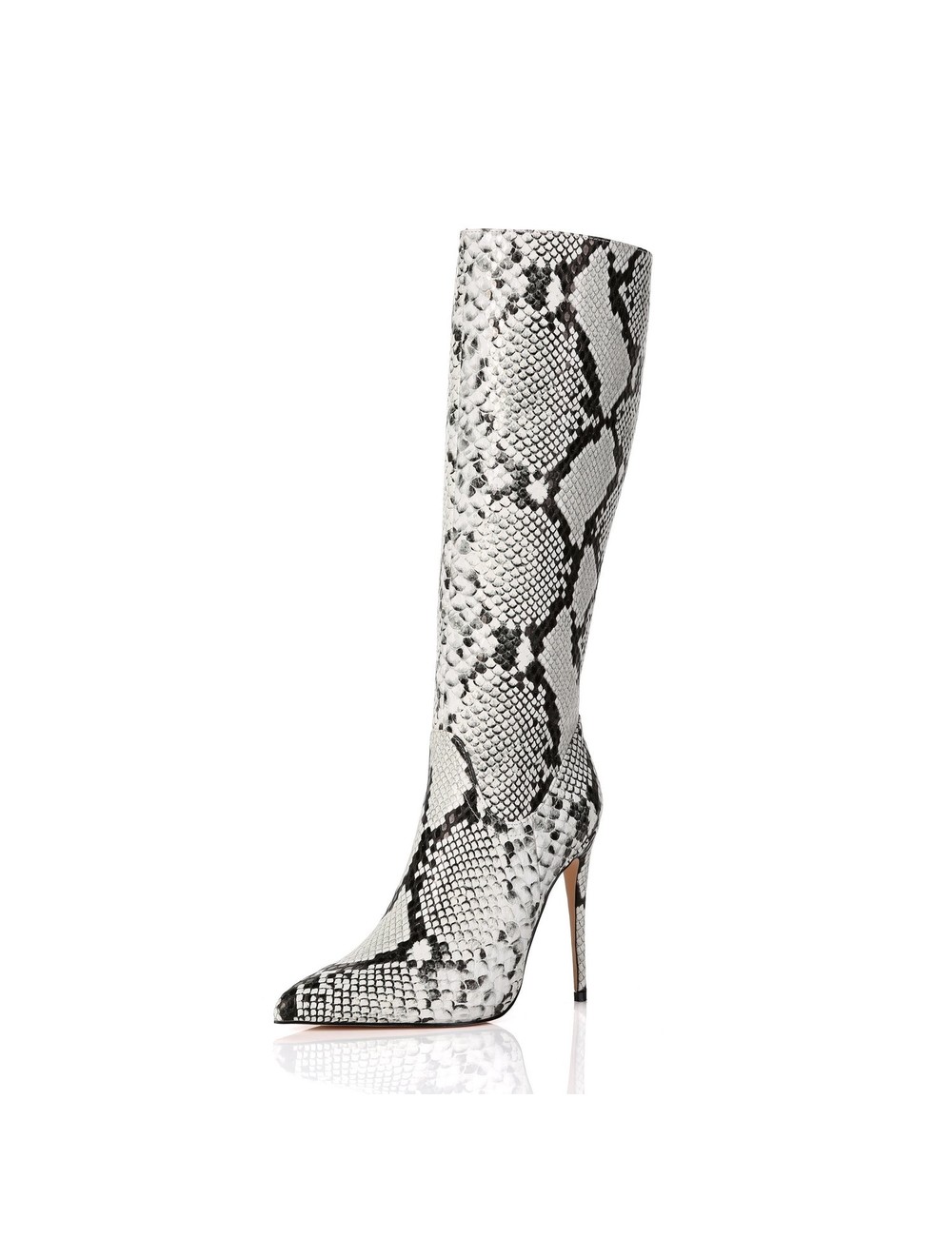 grey snake print over the knee boots