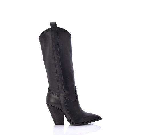 Sanctum Shoes RAQUEL ZWART HOGE HAKKEN LEREN COWBOYLAARZEN