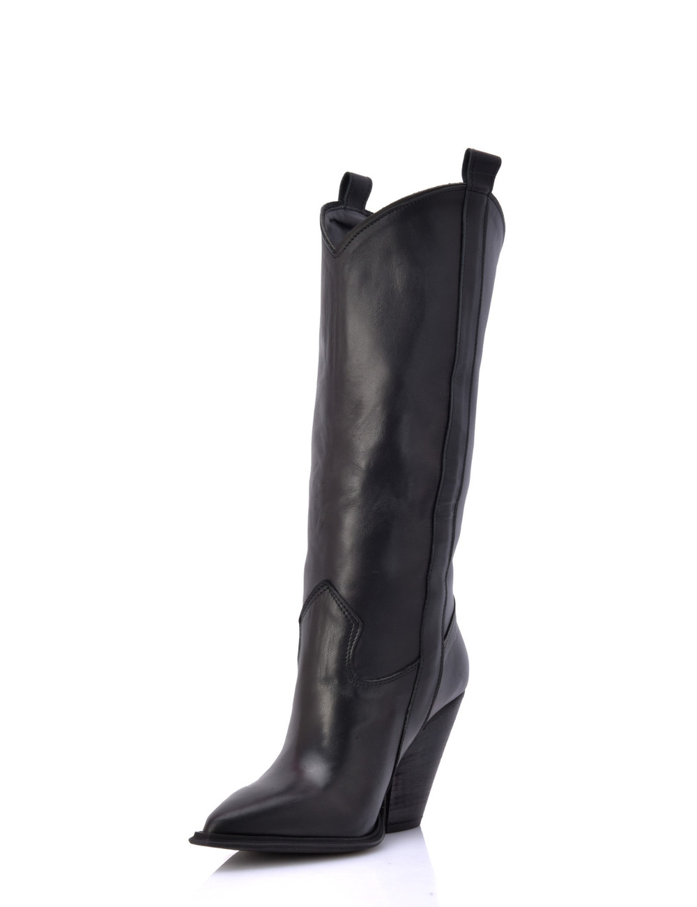 Sanctum Shoes Schwarze Raquel-Cowboystiefel aus Leder mit hohem Absatz
