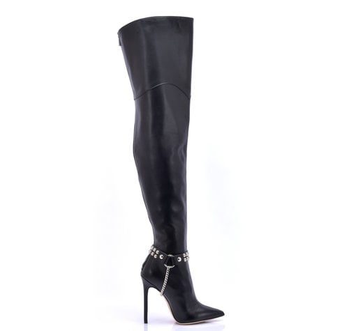 Sanctum Shoes VESPER THIGH BOOTS BLACK NAPPA with ZIPPER