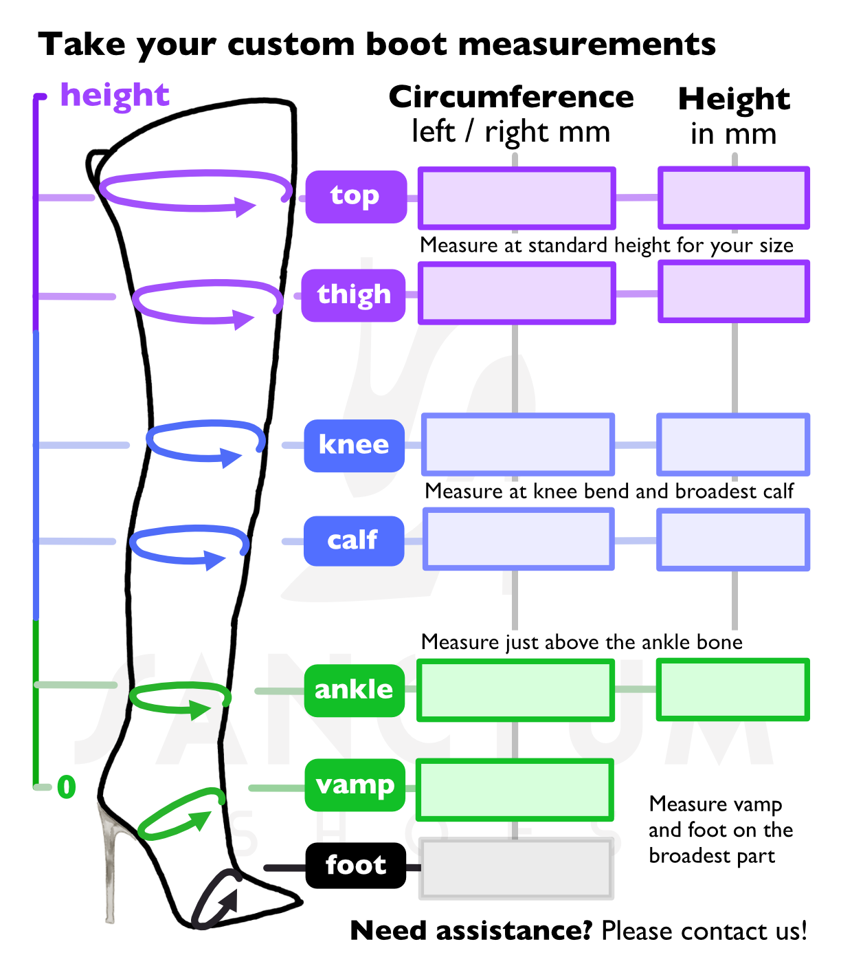 ARMA Overreach Boots Size Guide Measurement Chart