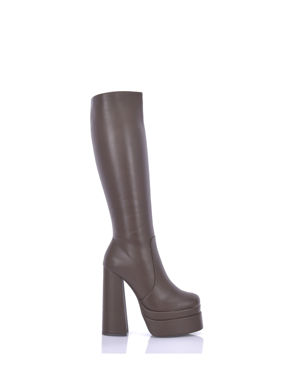 Stephan Vegan Severine platform chunky heel knee boots brown