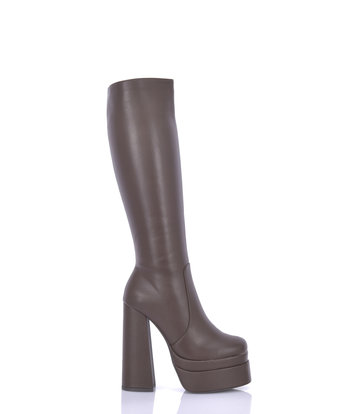 Stephan Vegan Severine platform chunky heel knee boots brown