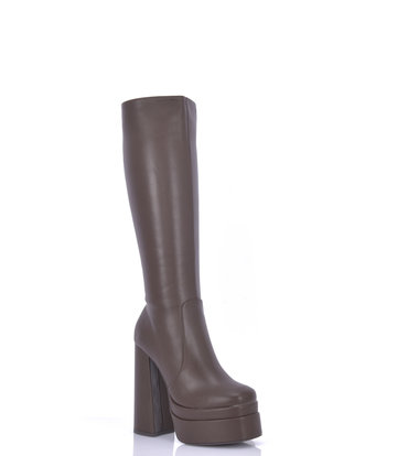 Stephan Vegan Severine platform chunky heel knee boots brown