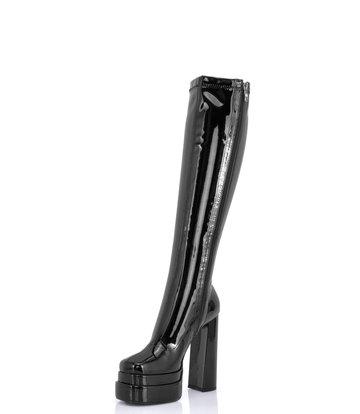 Stephan Vegan Caruso platform knee boots - black shiny