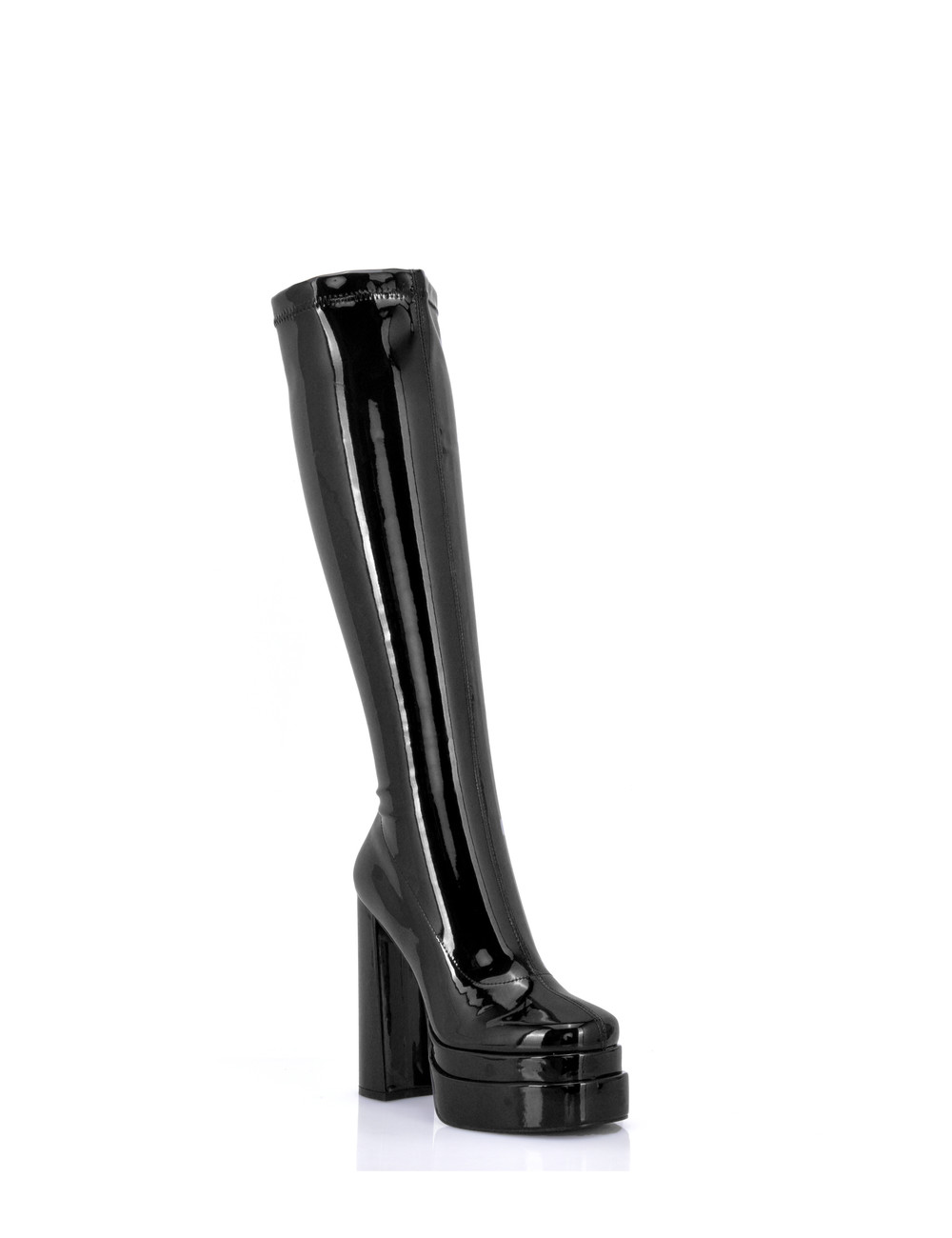 Stephan Vegan Caruso platform knee boots - black shiny