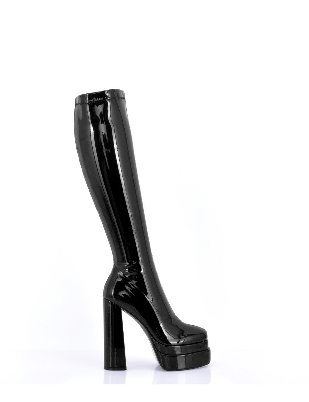 Stephan Vegan Caruso platform knee boots - black shiny