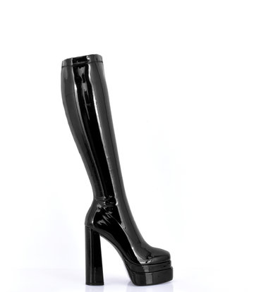 Stephan Vegan Caruso platform knee boots - black shiny