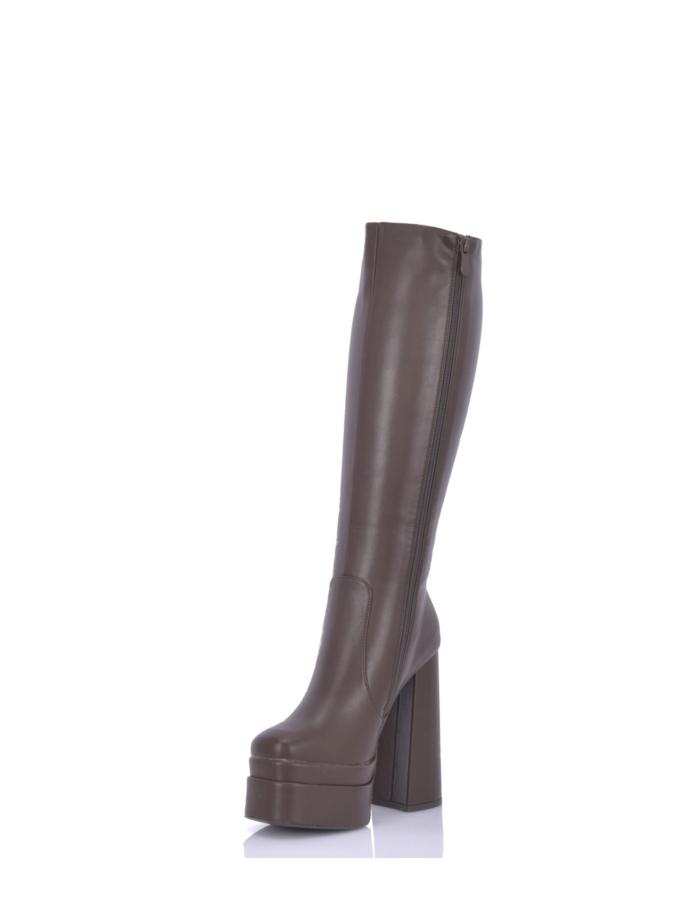 Stephan Vegan Severine platform chunky heel knee boots brown