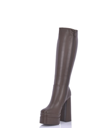 Stephan Vegan Severine platform chunky heel knee boots brown