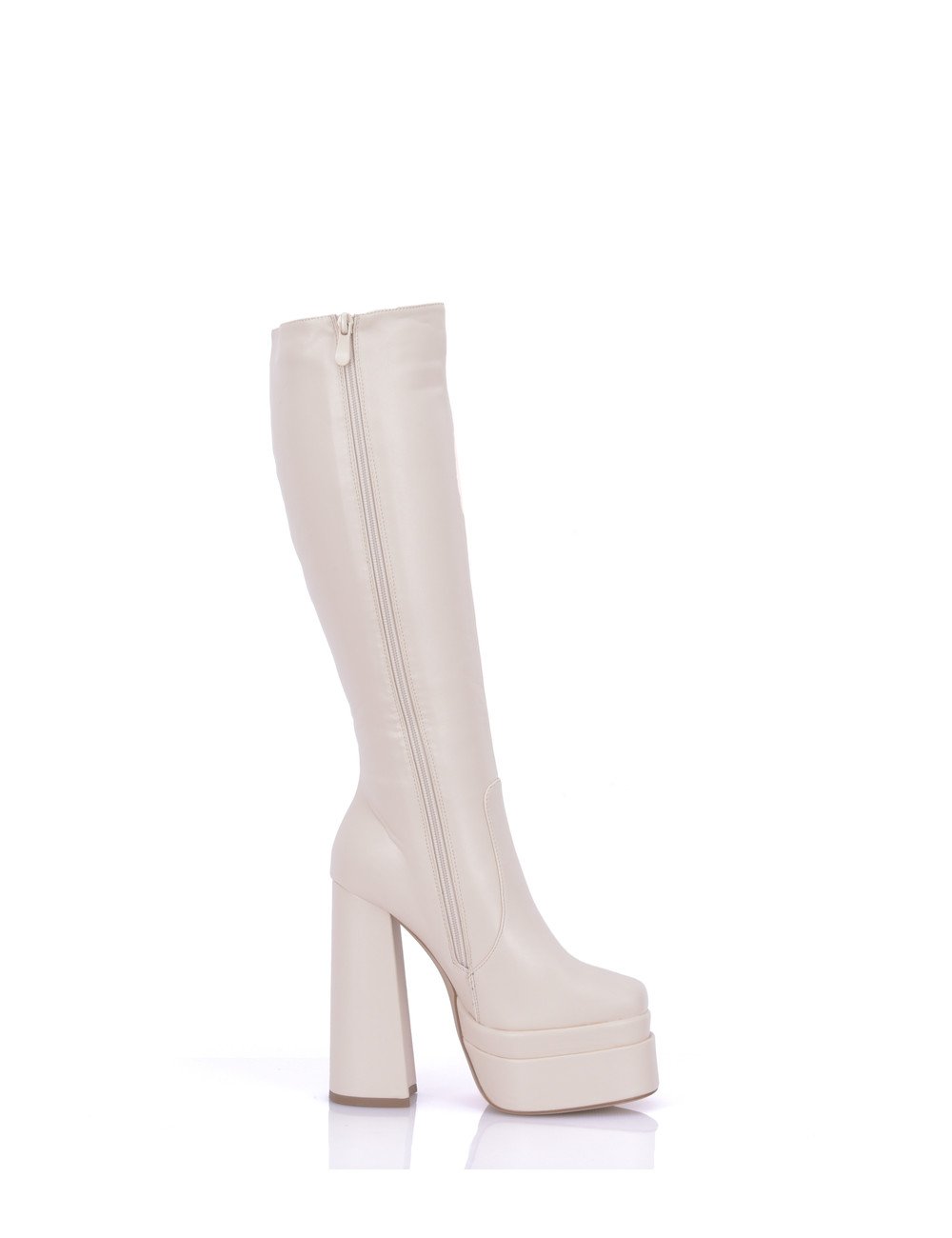 Stephan Vegan Severine platform chunky knee boots beige