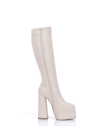 Stephan Vegan Severine platform chunky knee boots beige