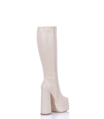 Stephane Vegan Severine platform chunky knee boots beige