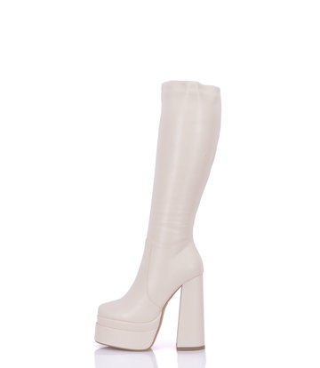 Stephan Vegan STEPHAN SEVERINE PLATFORM KNEE BOOTS | BEIGE MATTE