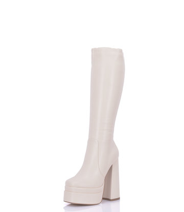 Stephan STEPHAN SEVERINE PLATFORM KNEE BOOTS | BEIGE MATTE