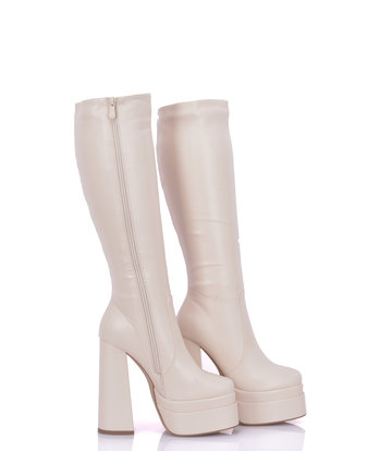 Stephan Vegan Severine platform chunky knee boots beige