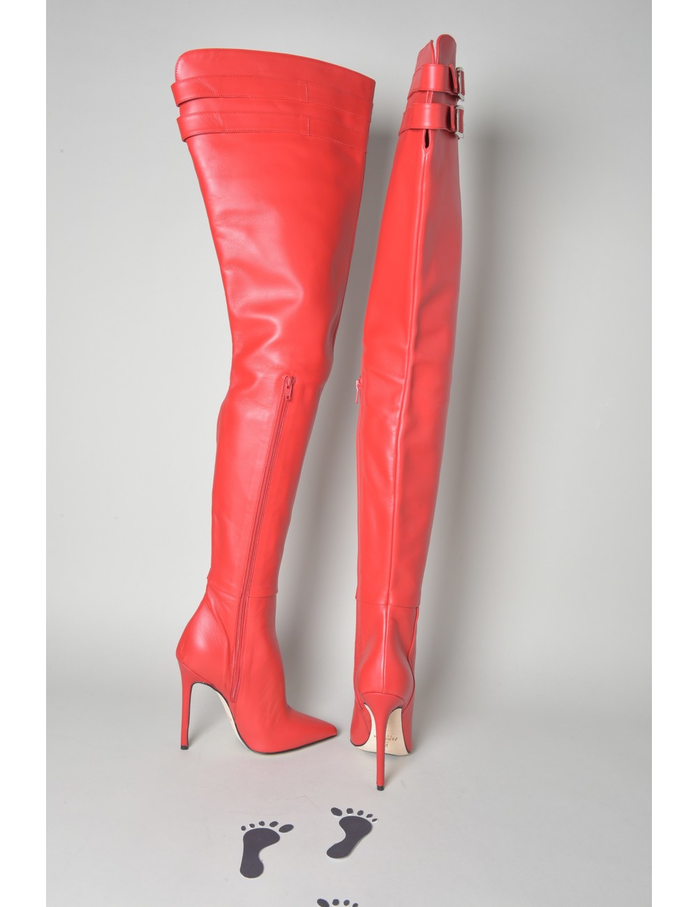 Sanctum Shoes Sanctum sample ANNA red nappa leather thigh boots with straps