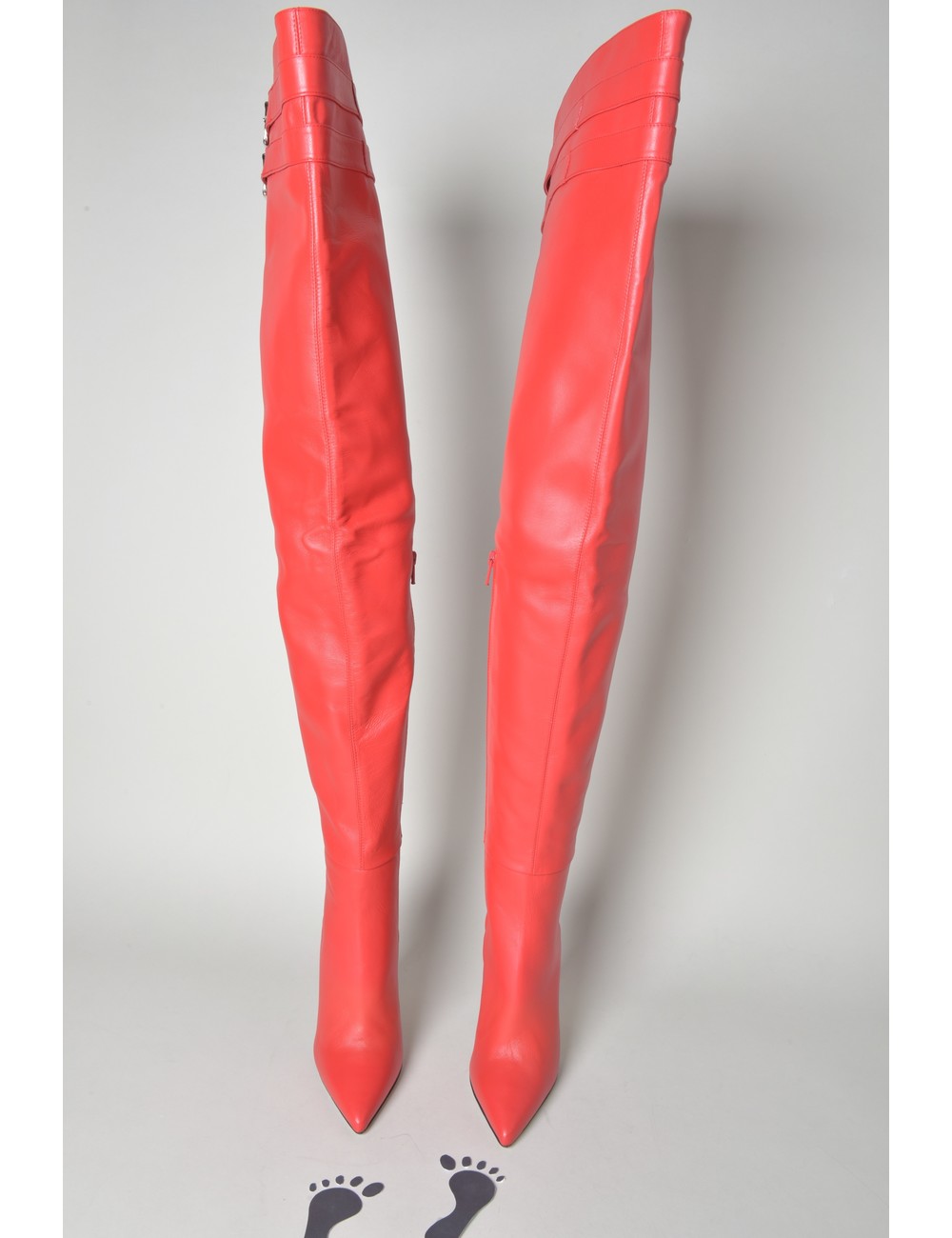 Sanctum Shoes Sanctum sample ANNA red nappa leather thigh boots with straps