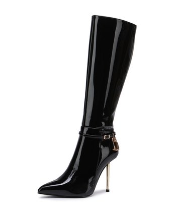 Giaro LEANDRA BLACK SHINY KNEE BOOTS - Shoebidoo Shoes | Giaro high heels