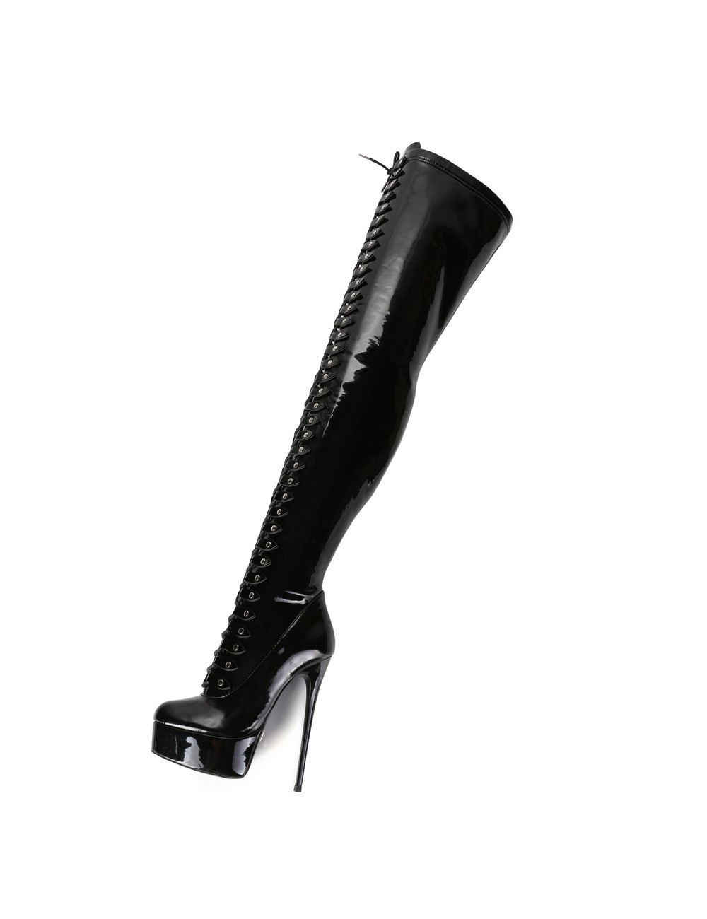 Giaro Black shiny lace-up ultra "Galana MOUCHARDE" thigh boots