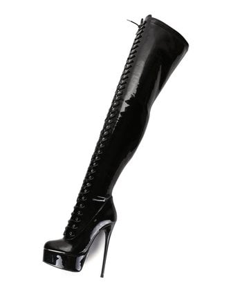 Giaro Black shiny lace-up ultra "Galana MOUCHARDE" thigh boots
