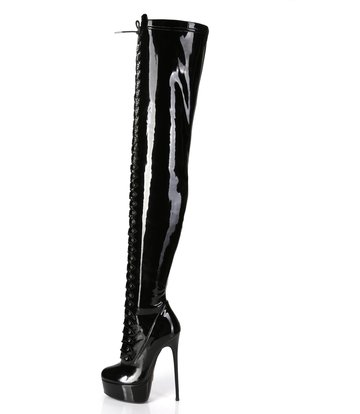 Giaro Black shiny lace-up ultra "Galana MOUCHARDE" thigh boots