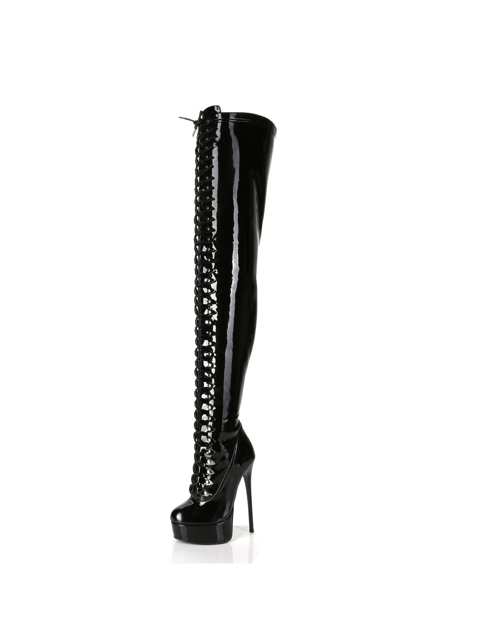 Giaro Black shiny lace-up ultra "Galana MOUCHARDE" thigh boots