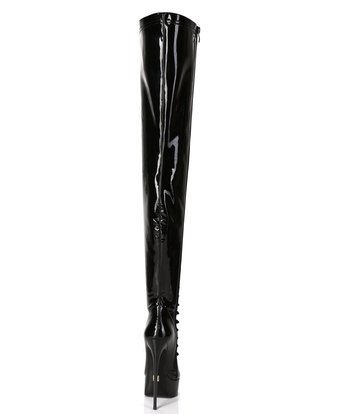 Giaro Black shiny lace-up ultra "Galana MOUCHARDE" thigh boots