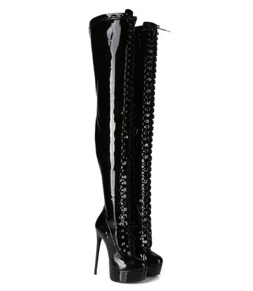 Giaro Black shiny lace-up ultra "Galana MOUCHARDE" thigh boots