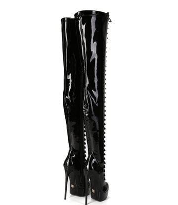 Giaro Black shiny lace-up ultra "Galana MOUCHARDE" thigh boots