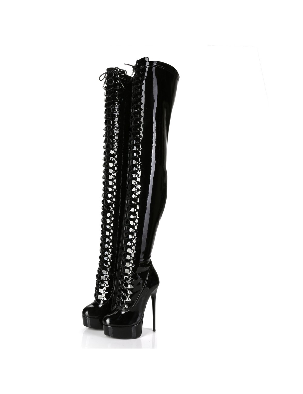 Giaro Black shiny lace-up ultra "Galana MOUCHARDE" thigh boots