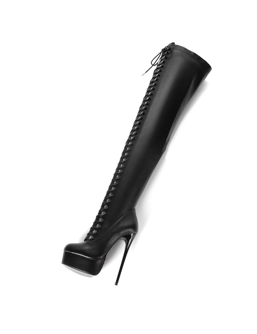 Black Lace-up Giaro DOMINIQUE thigh boots 16cm button style