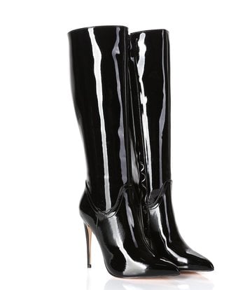 Giaro MILA BLACK SHINY KNEE BOOTS Italian style - Shoebidoo Shoes ...