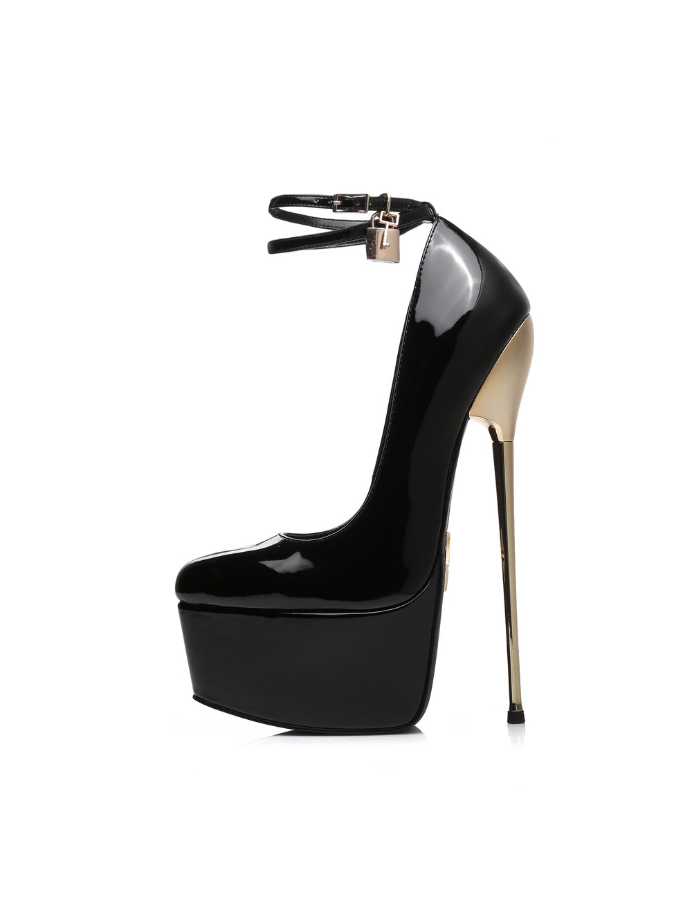 Black Shiny ESSENCE Giaro SLICK platform pumps with lock & ankle strap ...