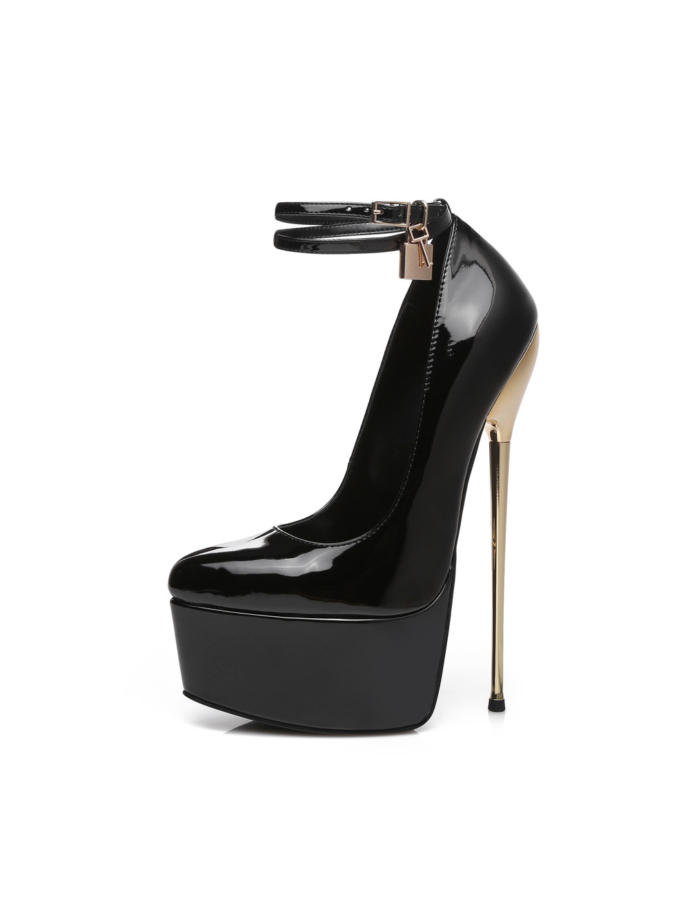 SLICK Black shiny ESSENCE Giaro SLICK platform pumps with locking ankle strap