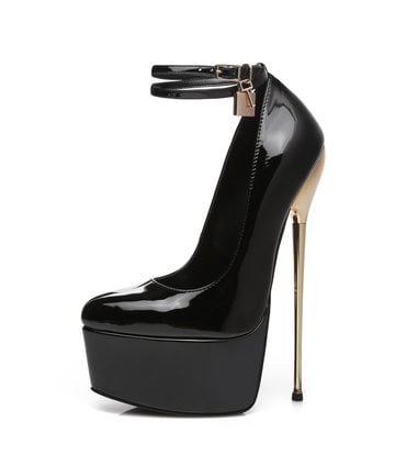 SLICK Black shiny ESSENCE Giaro SLICK platform pumps with locking ankle strap