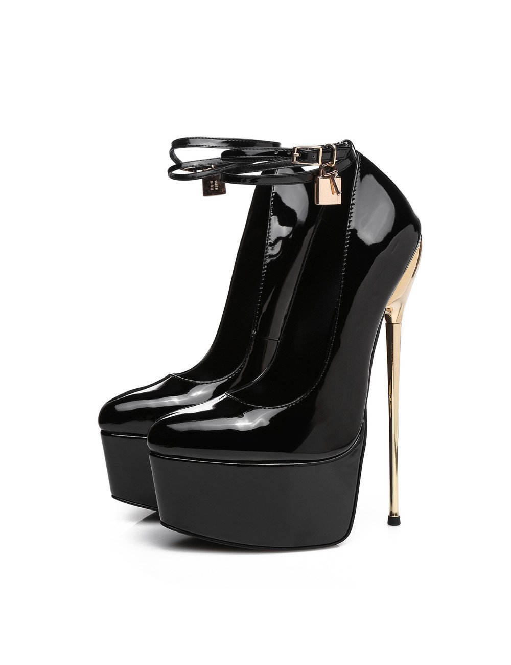 Black Shiny ESSENCE Giaro SLICK platform pumps with lock & ankle strap ...