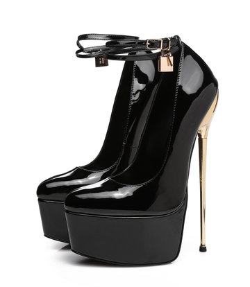 SLICK Zwartlak ESSENCE Giaro SLICK platform pumps met slot enkelbandjes