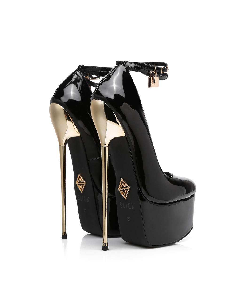 SLICK Zwartlak ESSENCE Giaro SLICK platform pumps met slot enkelbandjes