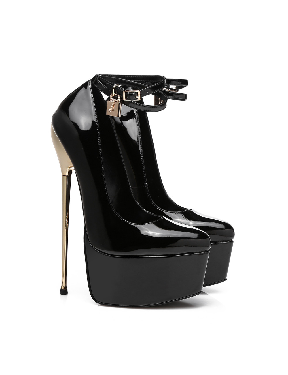 SLICK Zwartlak ESSENCE Giaro SLICK platform pumps met slot enkelbandjes