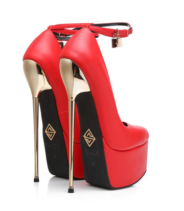 SLICK Red ESSENCE Giaro SLICK platform pumps with locking ankle strap