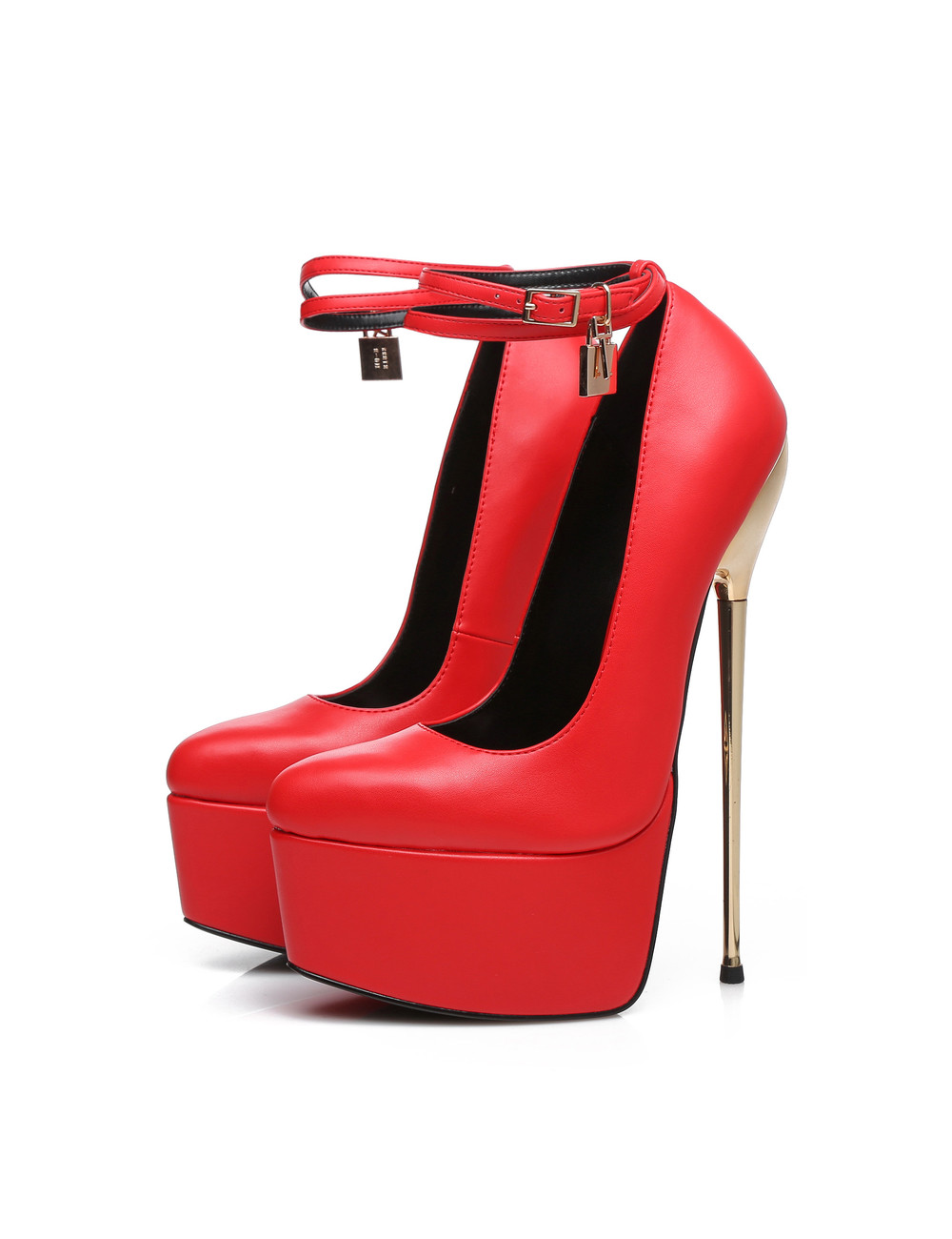 Red ESSENCE Giaro SLICK platform pumps with locking ankle strap ...