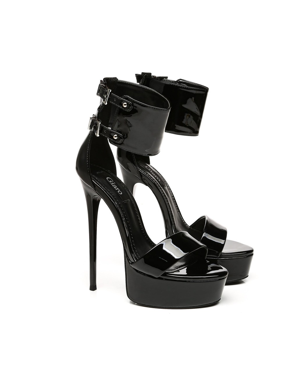 Giaro Giaro KATE | BLACK SHINY | ANKLE BELT PLATFORM SANDALS