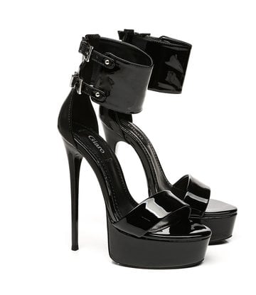 Giaro Giaro KATE | BLACK SHINY | ANKLE BELT PLATFORM SANDALS