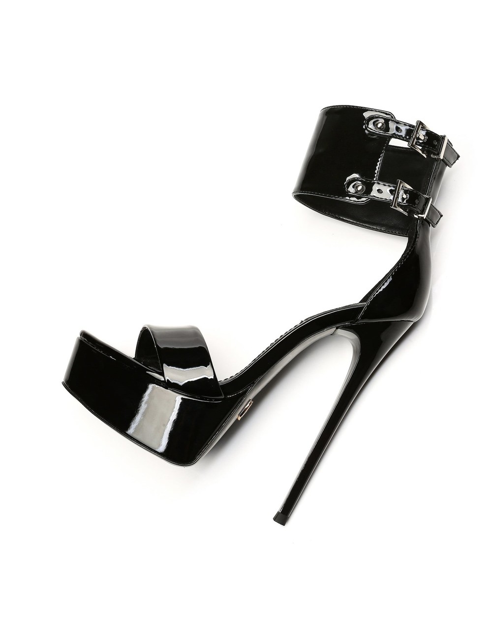 Giaro Giaro KATE | BLACK SHINY | ANKLE BELT PLATFORM SANDALS