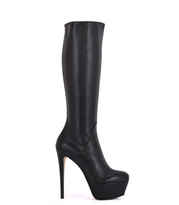High knee boots with platform heels in real leather - Shoebidoo Shoes ...