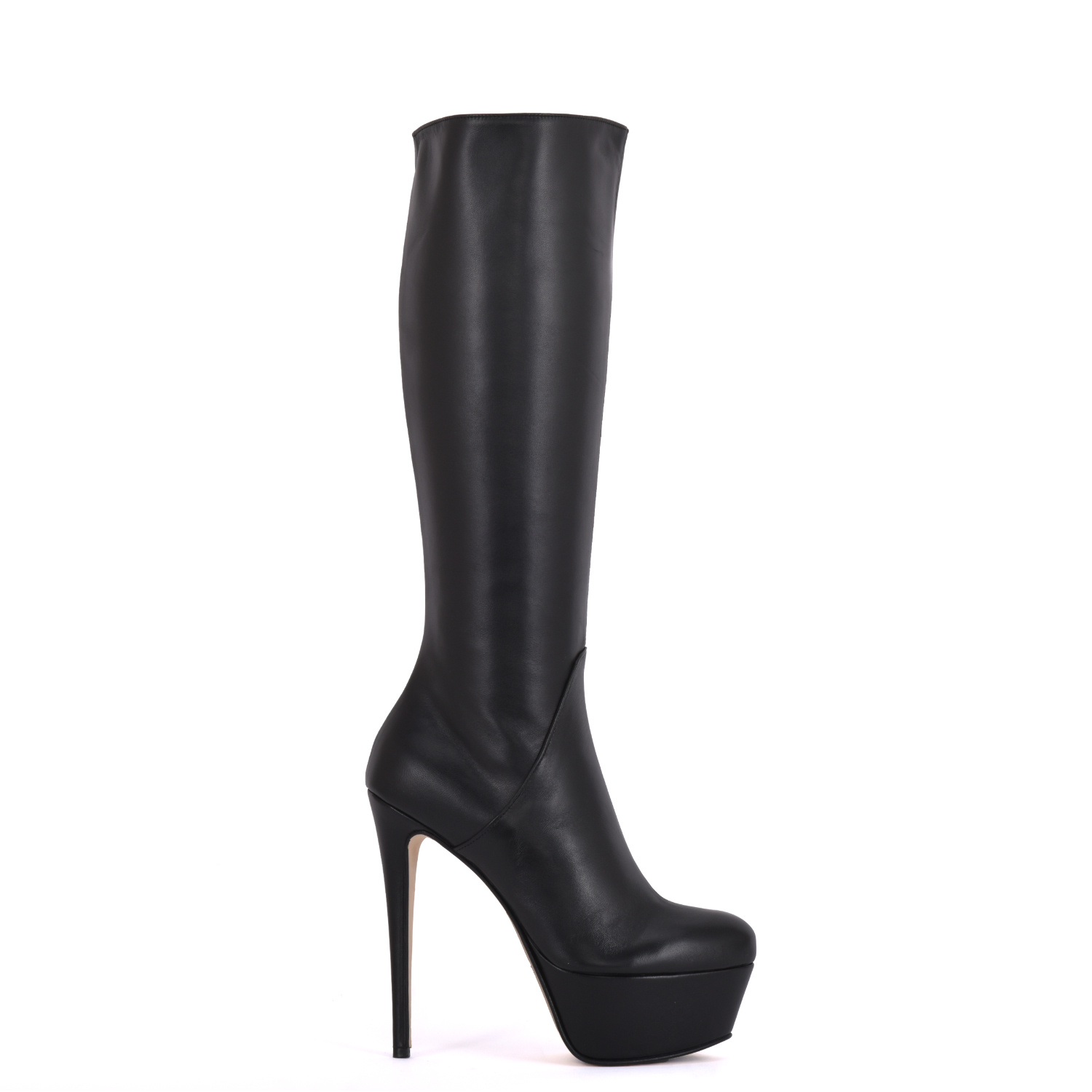 High knee boots with platform heels in real leather - Shoebidoo Shoes ...