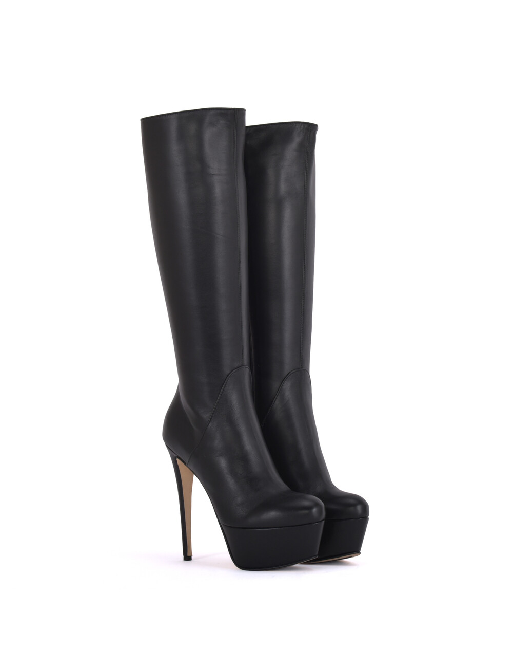 High knee boots with platform heels in real leather - Shoebidoo Shoes ...