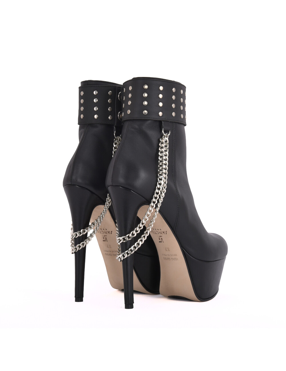 Amazon.com | Frankie Hsu Stiletto Platform High Heeled Ankle Boots, Sexy  Black Rivets Steel Metal Chain Faux Fur Lined Thin Bootie, Large Big Size  Fashion Designer Short Shoes For Women Men |