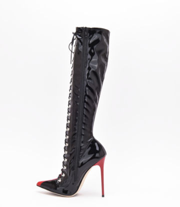 Sanctum Shoes Sanctum IRIS LACE-UP KNEE BOOTS BLACK RED SHINY